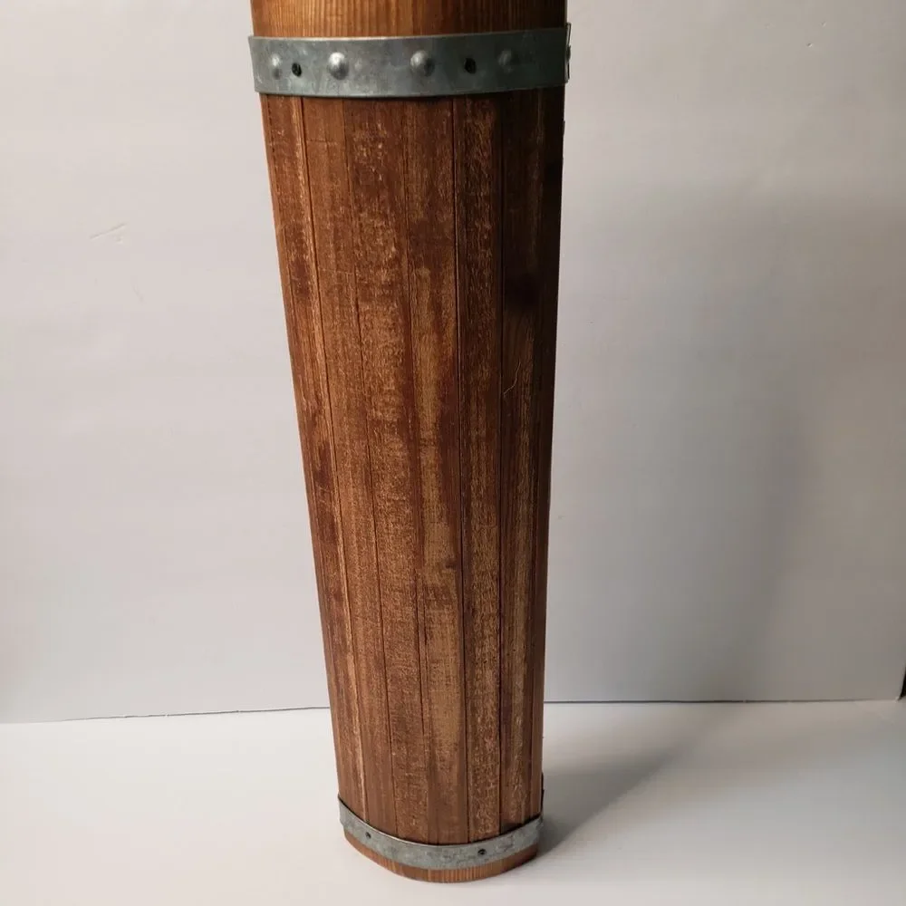 Brown Wooden Wall Display Shelf with Metal Strap Accents